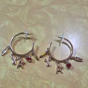 #F Gold Hoop Earrings with Charms Teacher